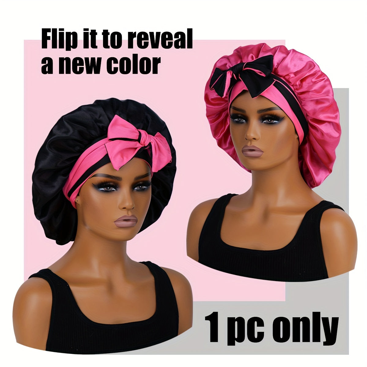 1pc Double-Layered Reversible Sleep Satin Bonnet with Long Straps, Hair Care Accessory for Women, Beauty Salon Hair Tools